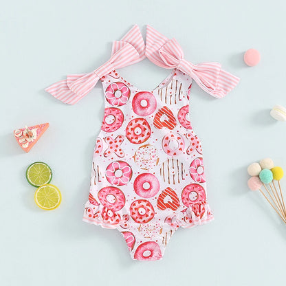 Sleeveless Floral Ruffle Swimwear