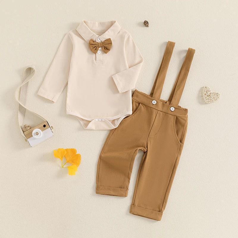 2 Piece Set Bowtie Turn-Down Collar Long Sleeve Set