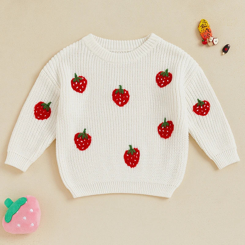Strawberry Embroidered Long Sleeve Sweater