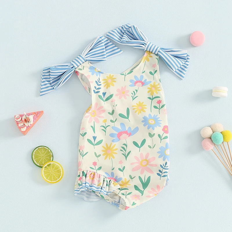 Sleeveless Floral Ruffle Swimwear
