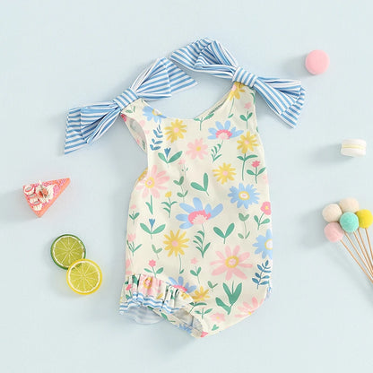 Sleeveless Floral Ruffle Swimwear