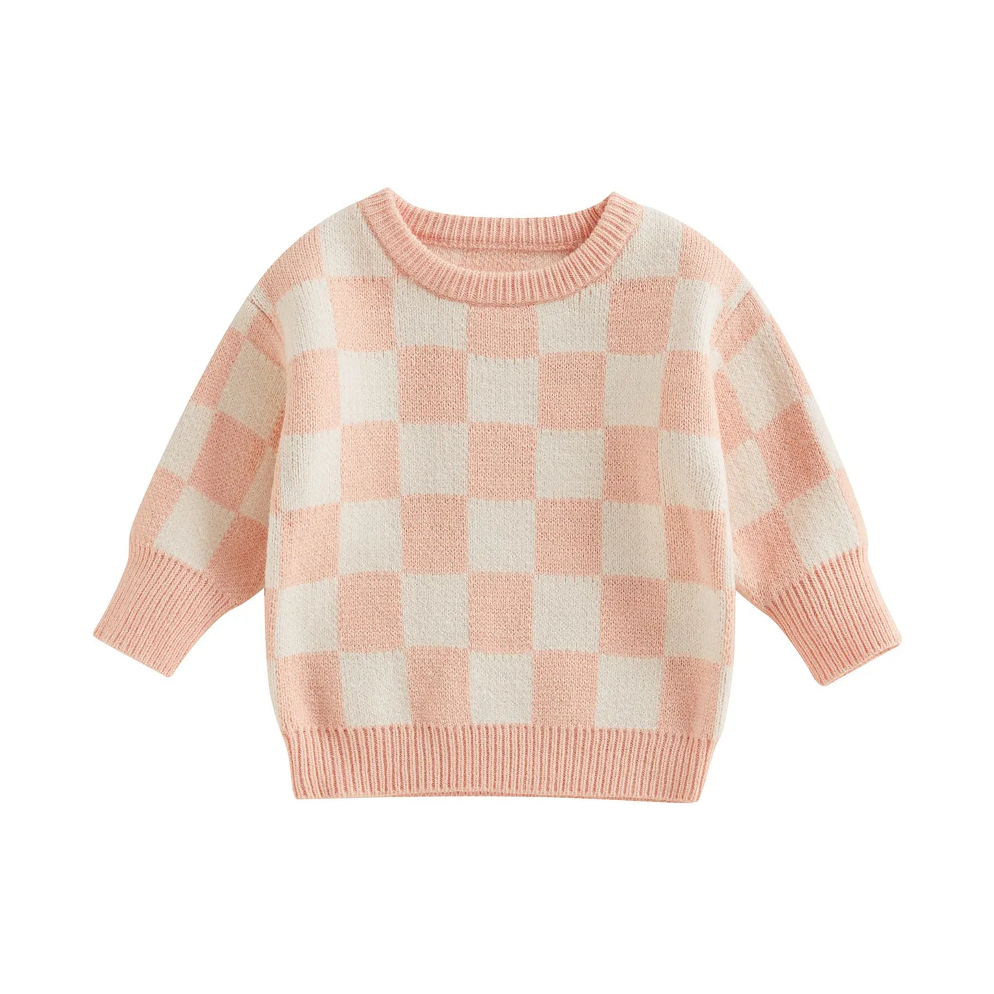 Checked-Box Long Sleeve O Neck
