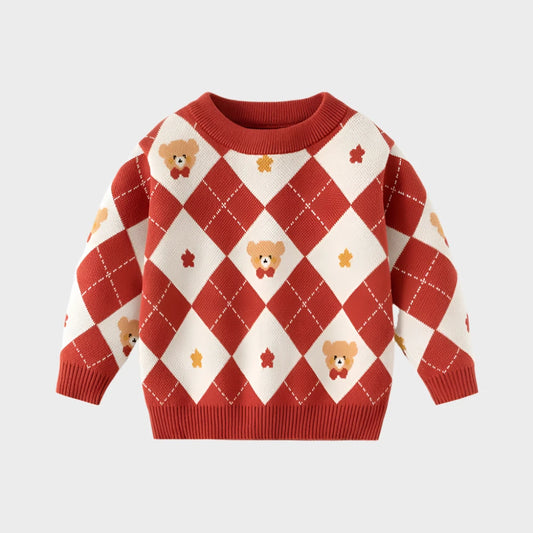 Diamond Pattern Cartoon O-neck