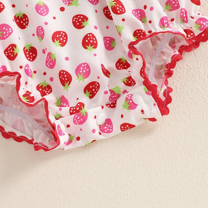 Fly Sleeve Ruffle Watermelon Rompers