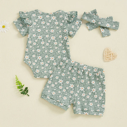 3 Piece Floral Ruffles Summer Outfit