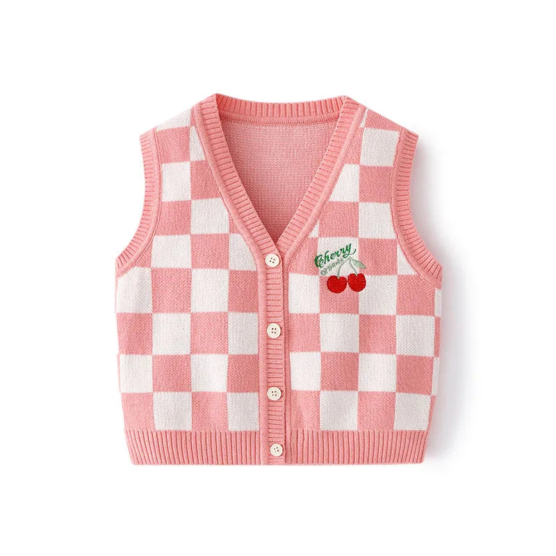 Breasted Bear Knitted Cherry Vest Knitwear