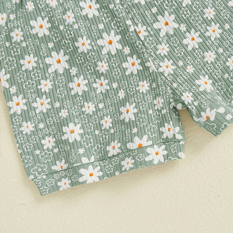 3 Piece Floral Ruffles Summer Outfit