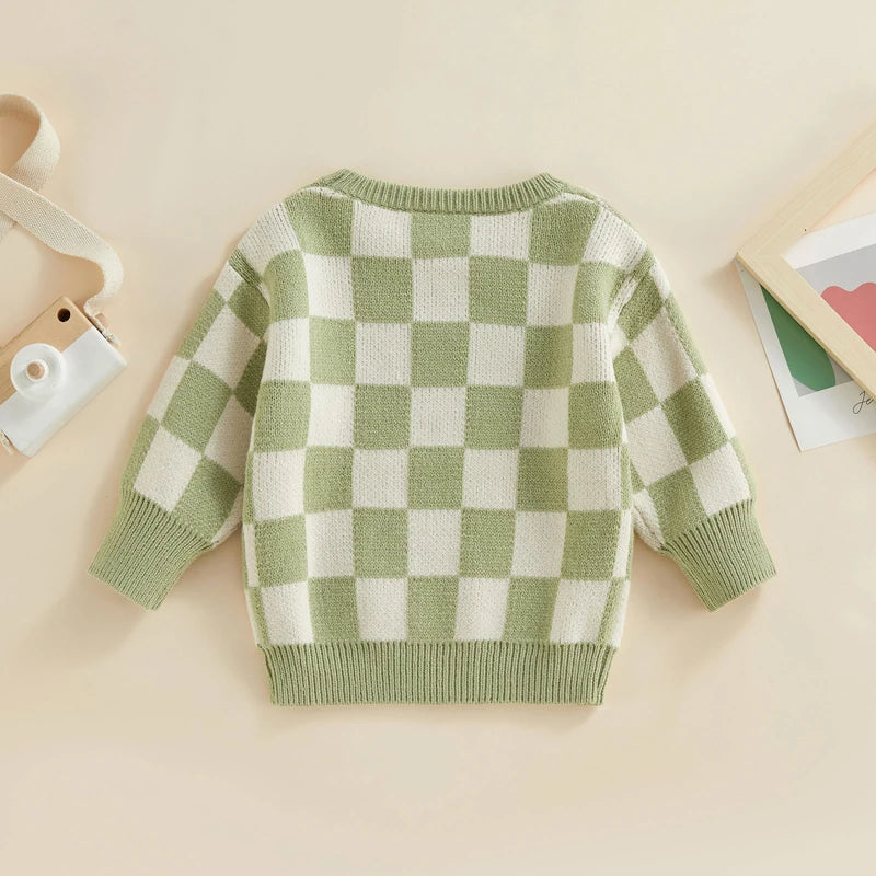 Checked-Box Long Sleeve O Neck