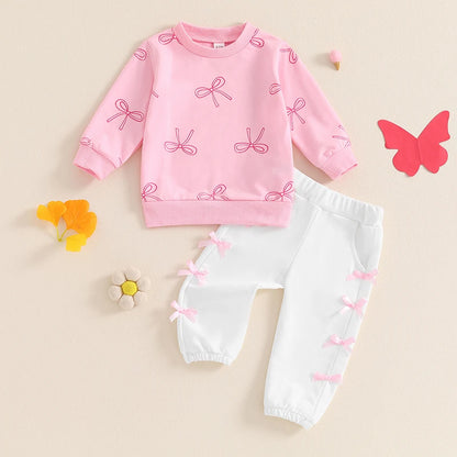 2 Piece Set Bow Long Sleeve Sweatshirt and Pants