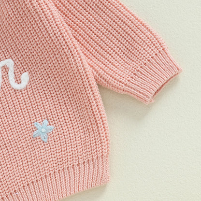 Floral Letter Embroidery Long Sleeve Sweater