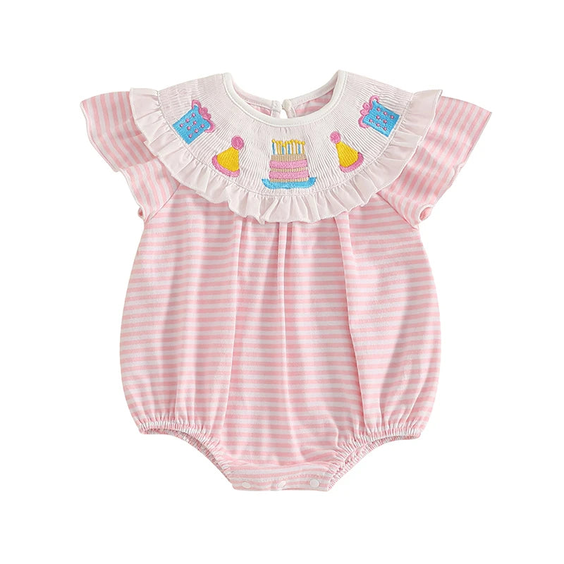 Barboteuse à manches courtes avec broderie à carreaux