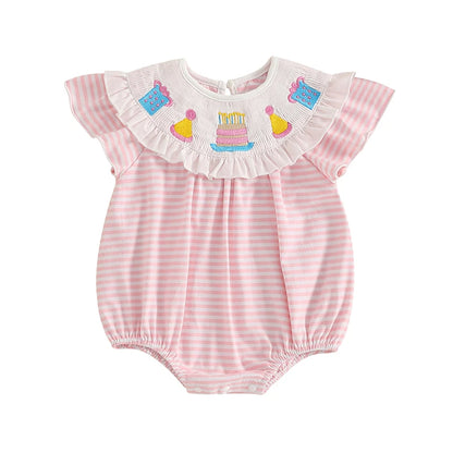 Barboteuse à manches courtes avec broderie à carreaux