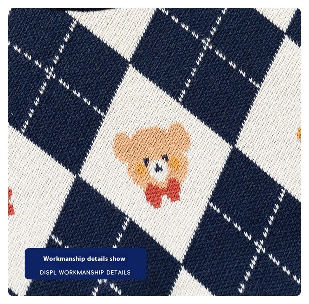 Diamond Pattern Cartoon O-neck