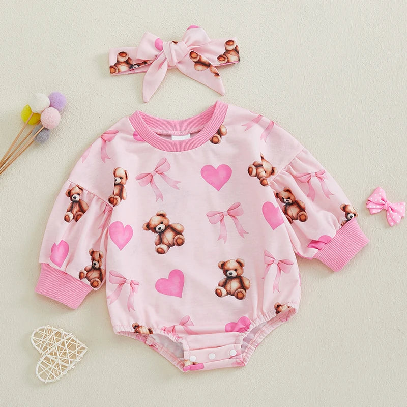 Body à manches longues avec bandeau et motif ours de dessin animé 