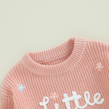 Floral Letter Embroidery Long Sleeve Sweater