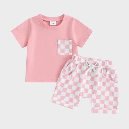 2 Piece Set Checkered Summer Patchwork Suit