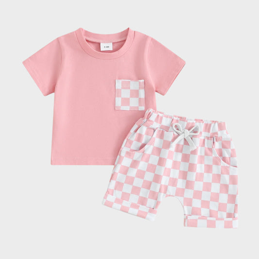 2 Piece Set Checkered Summer Patchwork Suit