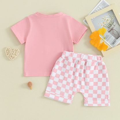 2 Piece Set Checkered Summer Patchwork Suit
