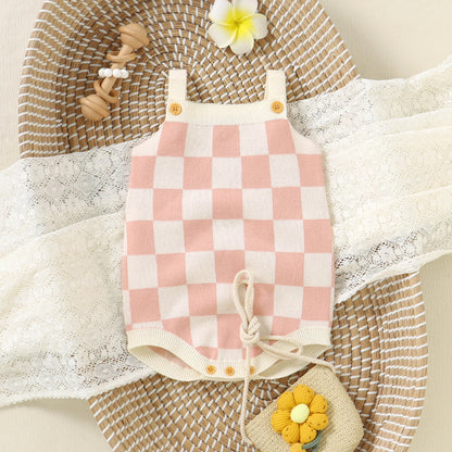 Checkered Knitted Sunsuit Top