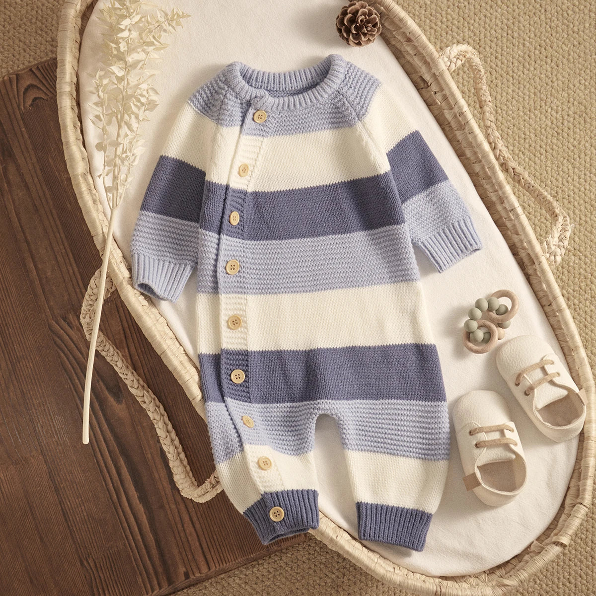 Knitted Long Sleeve Striped Jumpsuit