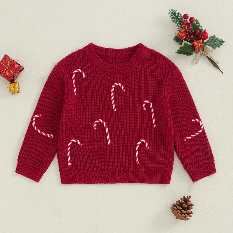 Candy Cane Baby Embroidery Knitted Sweater