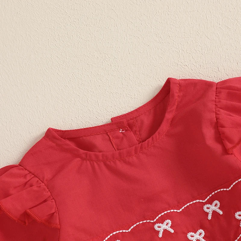 Embroidered Long Sleeve Plaid Romper