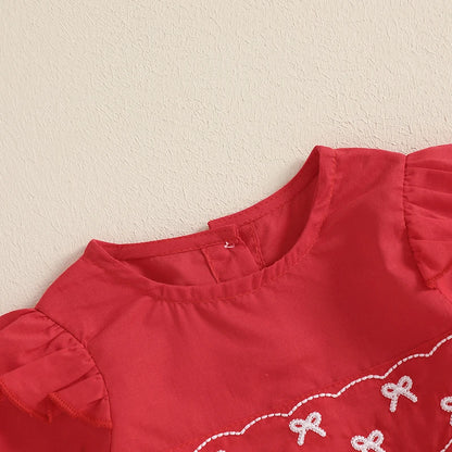 Embroidered Long Sleeve Plaid Romper