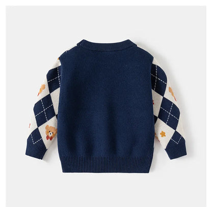 Diamond Pattern Cartoon O-neck