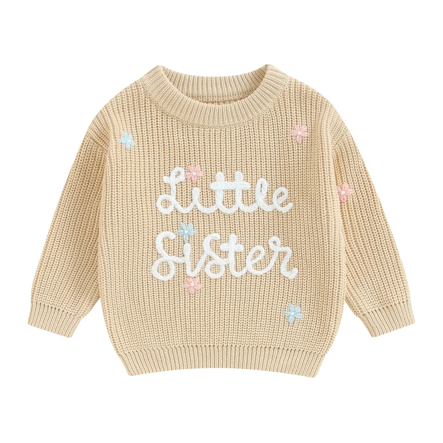 Floral Letter Embroidery Long Sleeve Sweater