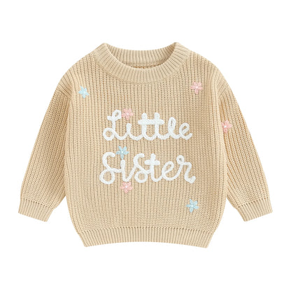Floral Letter Embroidery Long Sleeve Sweater