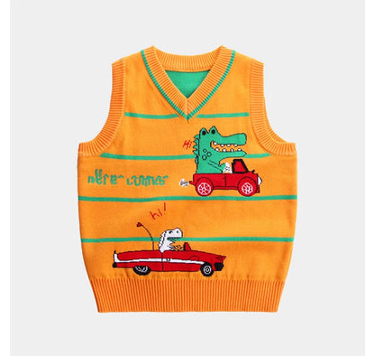 Gilet tricoté à col en V motif dinosaure Workmanship™