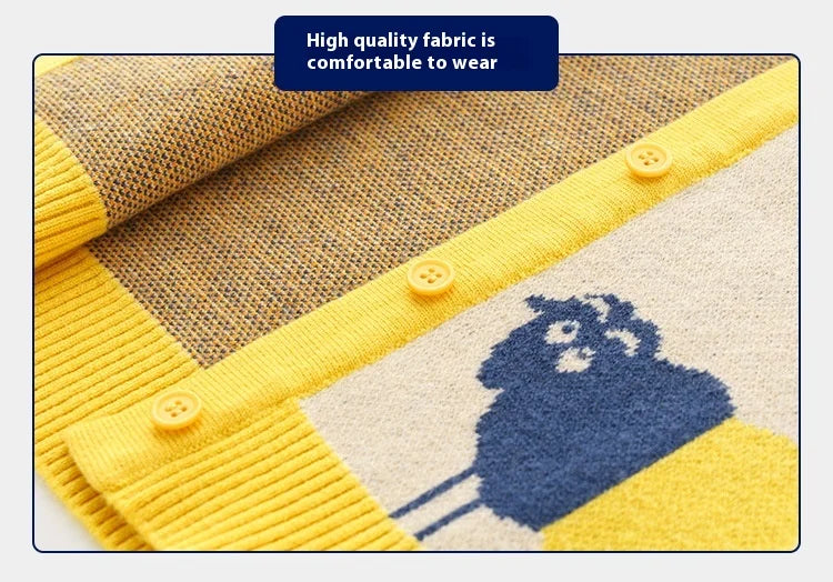 Pull à manches longues Workmanship™ Cartoon à col en V avec bouton