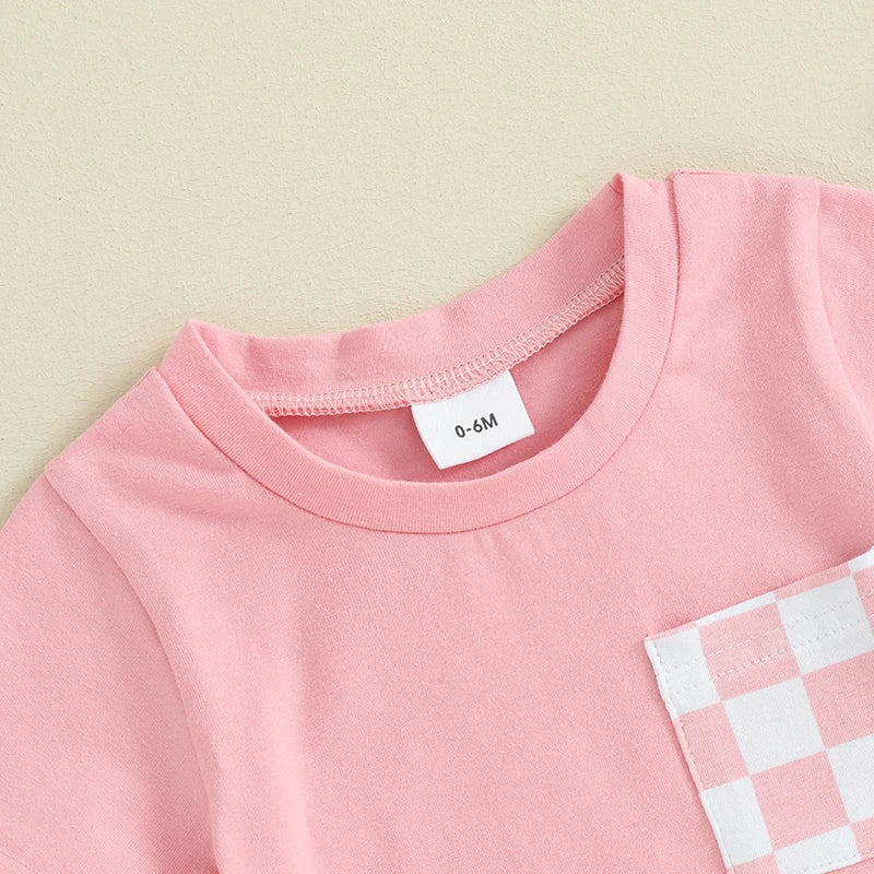 2 Piece Set Checkered Summer Patchwork Suit