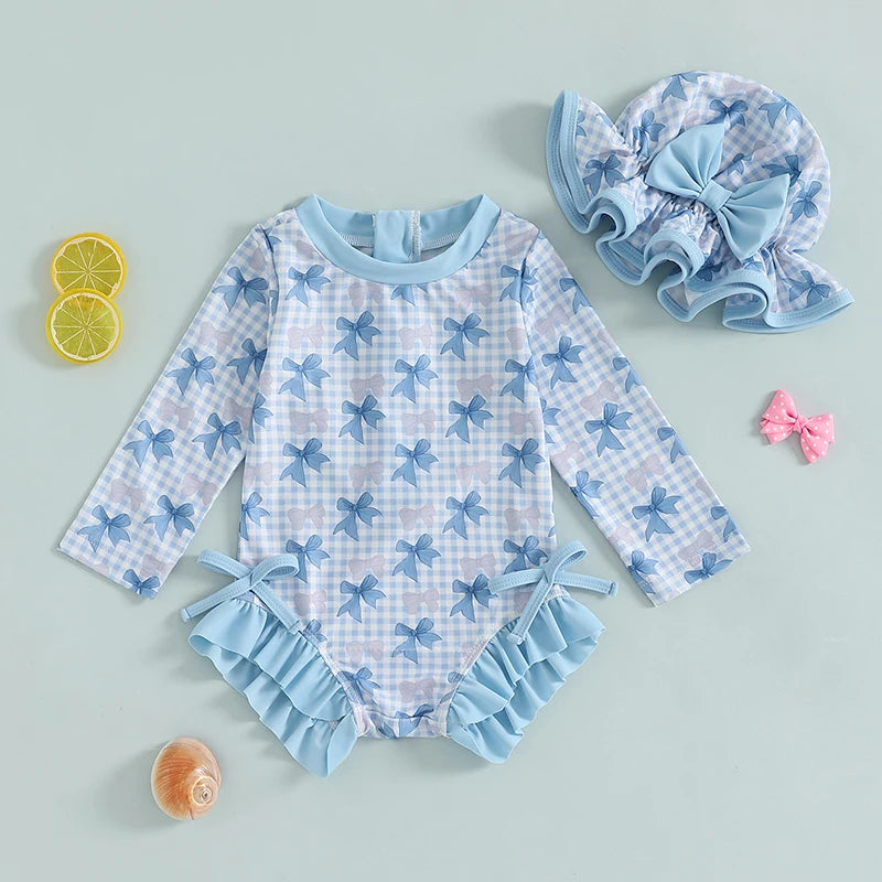 Maillot de bain rashguard à carreaux avec nœud