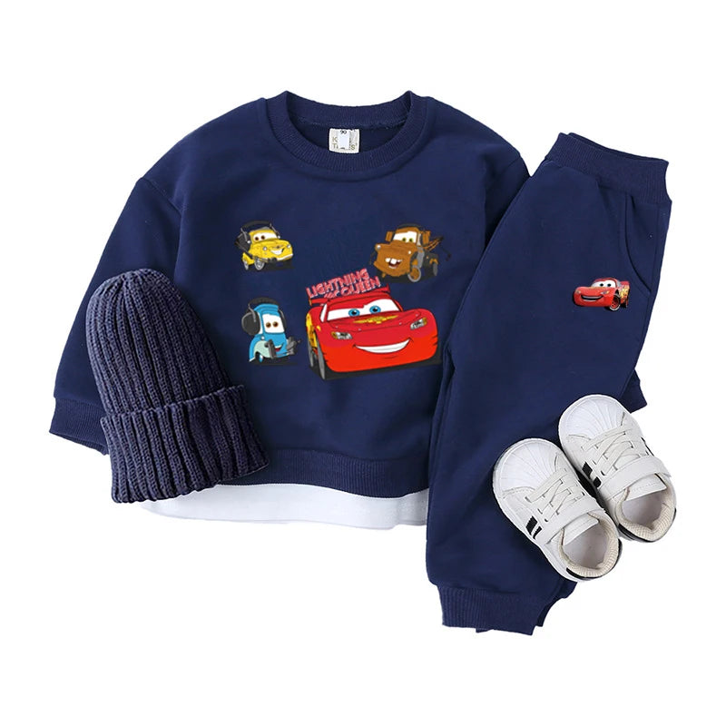 3 Piece Cartoon Cars Knitted Tracksuit