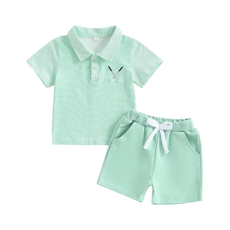 Summer Outfits Golf Embroidered Stripe Outfit