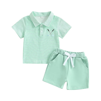 Summer Outfits Golf Embroidered Stripe Outfit