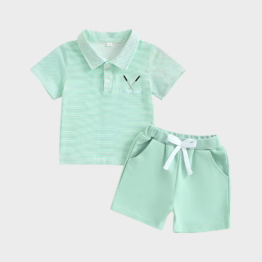 Summer Outfits Golf Embroidered Stripe Outfit