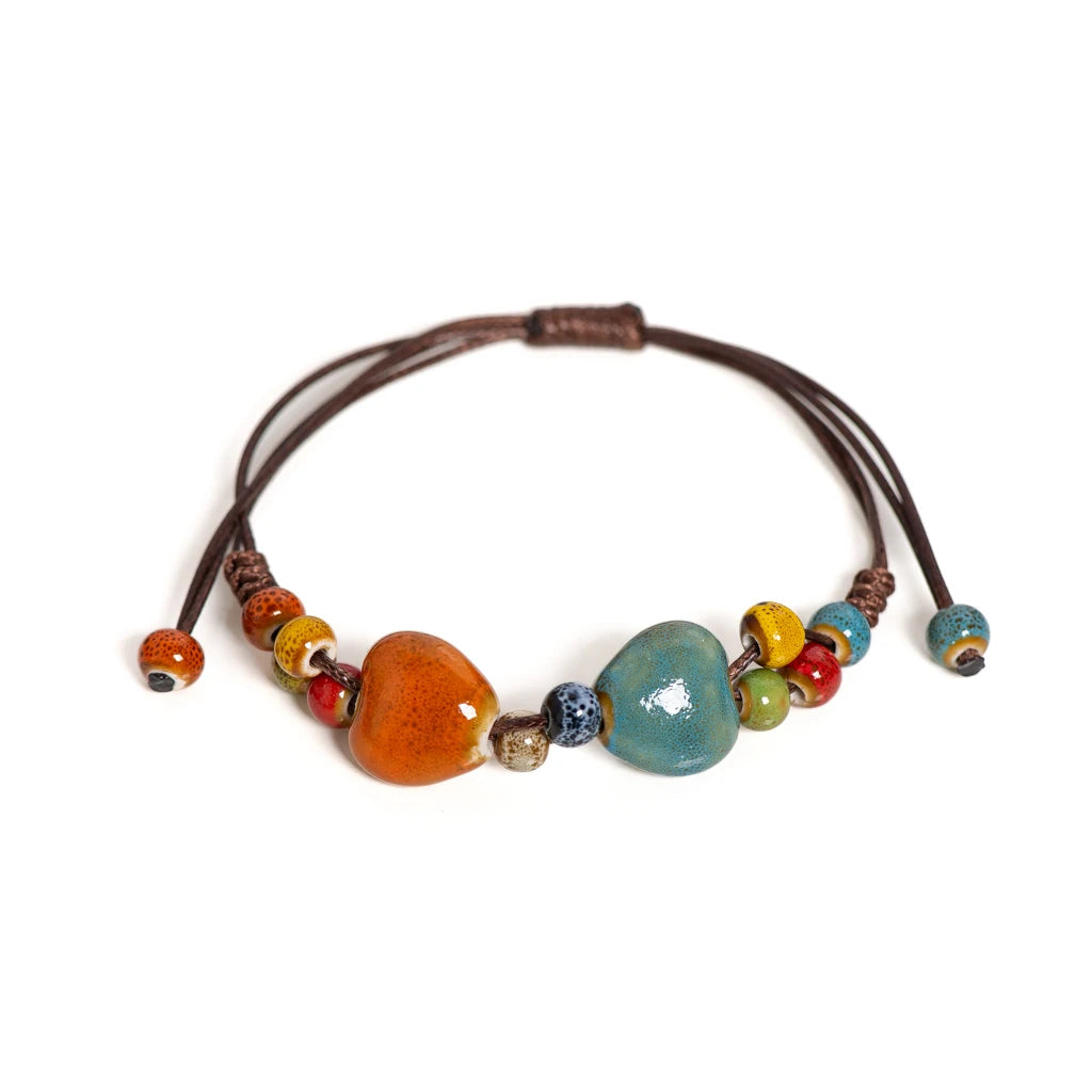 Ceramic Heart Bracelet with Adjustable Cord