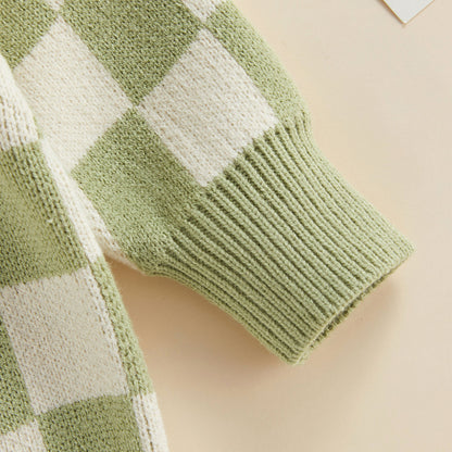 Checked-Box Long Sleeve O Neck