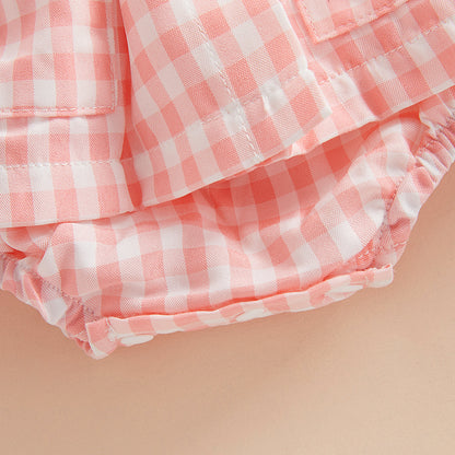 Combinaison à volants en dentelle à carreaux avec bandeau à nœud