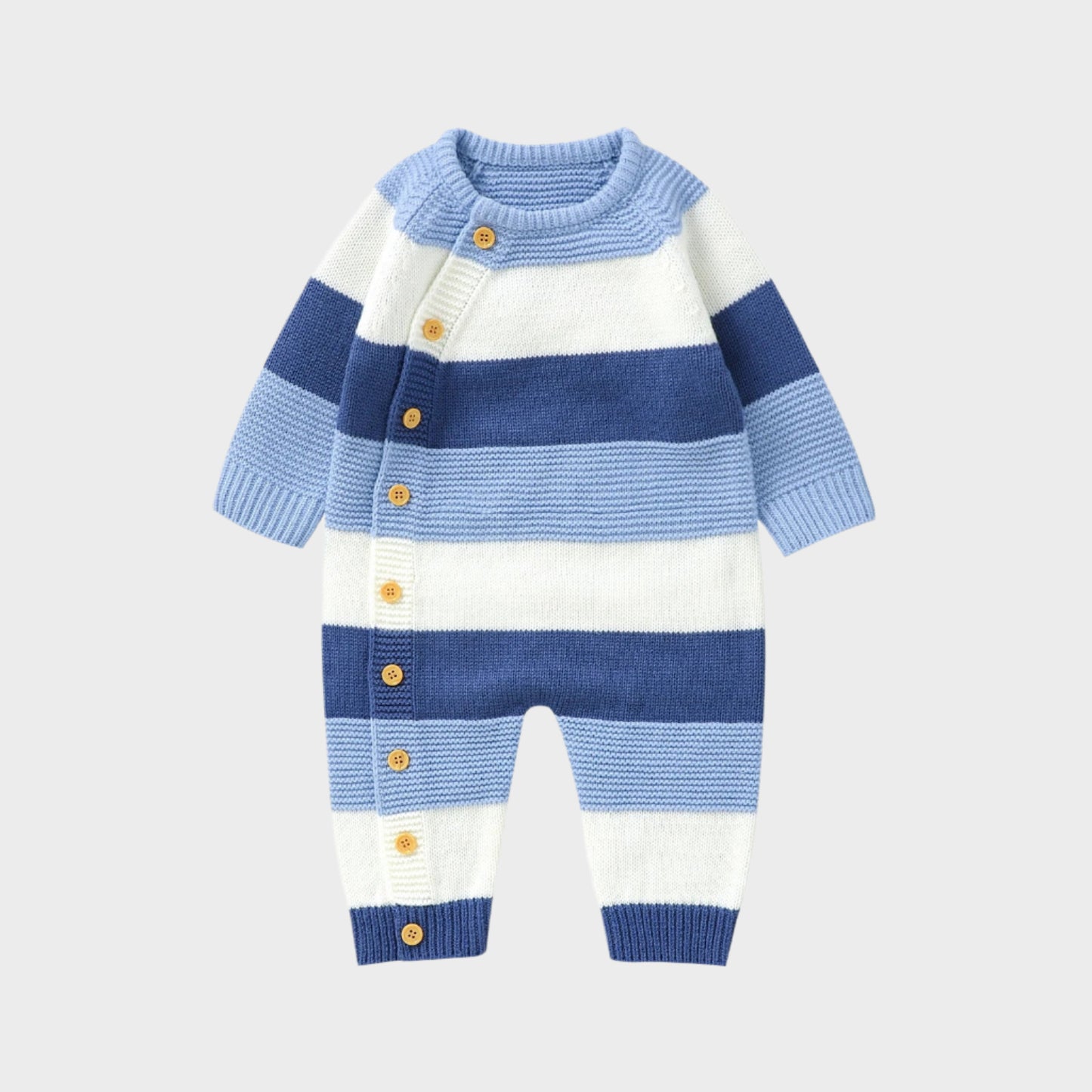 Knitted Long Sleeve Striped Jumpsuit