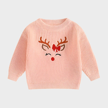 Pull de Noël brodé à manches longues avec motif renne™