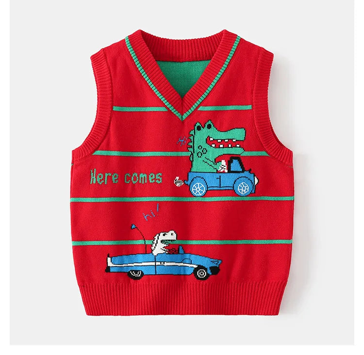 Gilet tricoté à col en V motif dinosaure Workmanship™