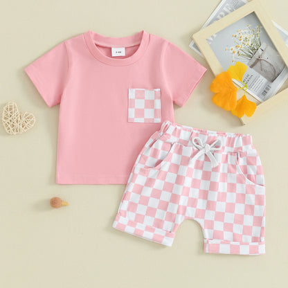 2 Piece Set Checkered Summer Patchwork Suit