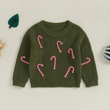 Candy Cane Baby Embroidery Knitted Sweater