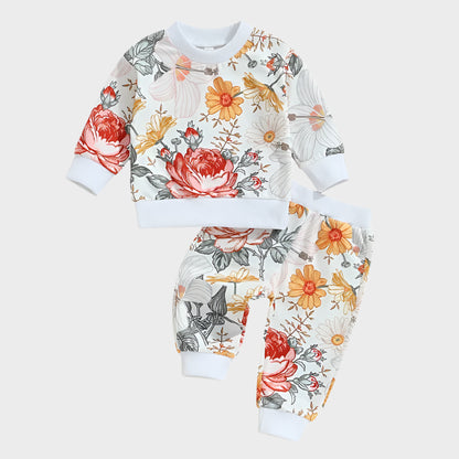 2 Pieces Floral  Long Sleeve Suit