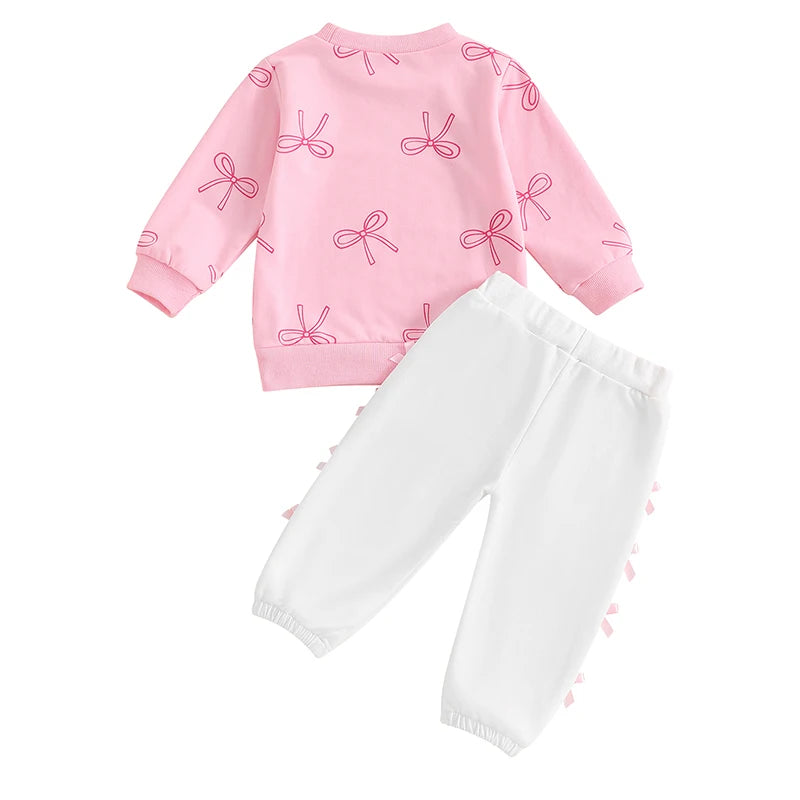 2 Piece Set Bow Long Sleeve Sweatshirt and Pants
