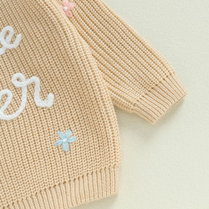 Floral Letter Embroidery Long Sleeve Sweater