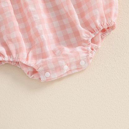 Barboteuse à manches courtes avec broderie à carreaux